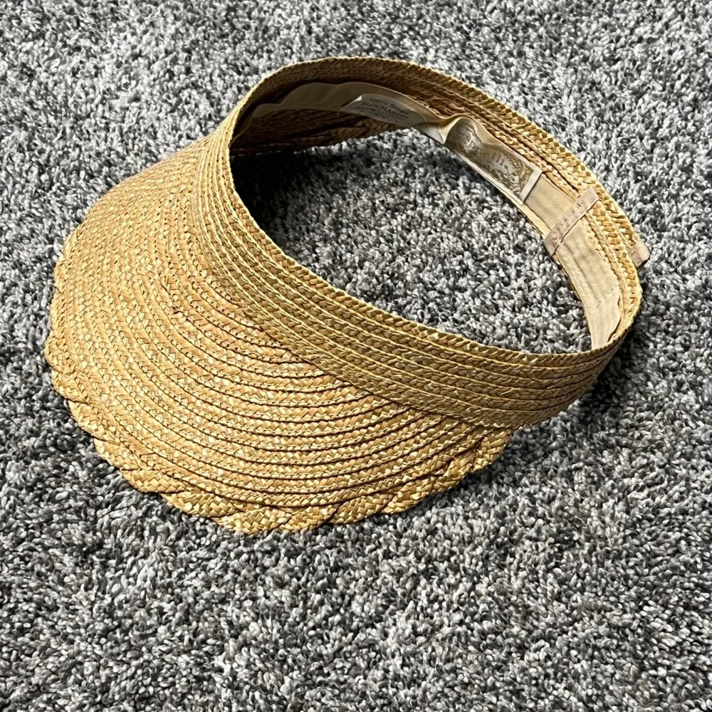 Cappelli Womens Tan Woven 100% Straw Sun Visor Hat Scalloped Brim HA0209